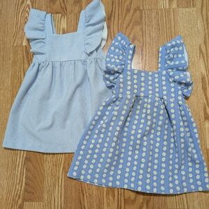 Zara Little Girls 2-3 Years Textured Jacquard Dresses Blue White Daisies Stripes